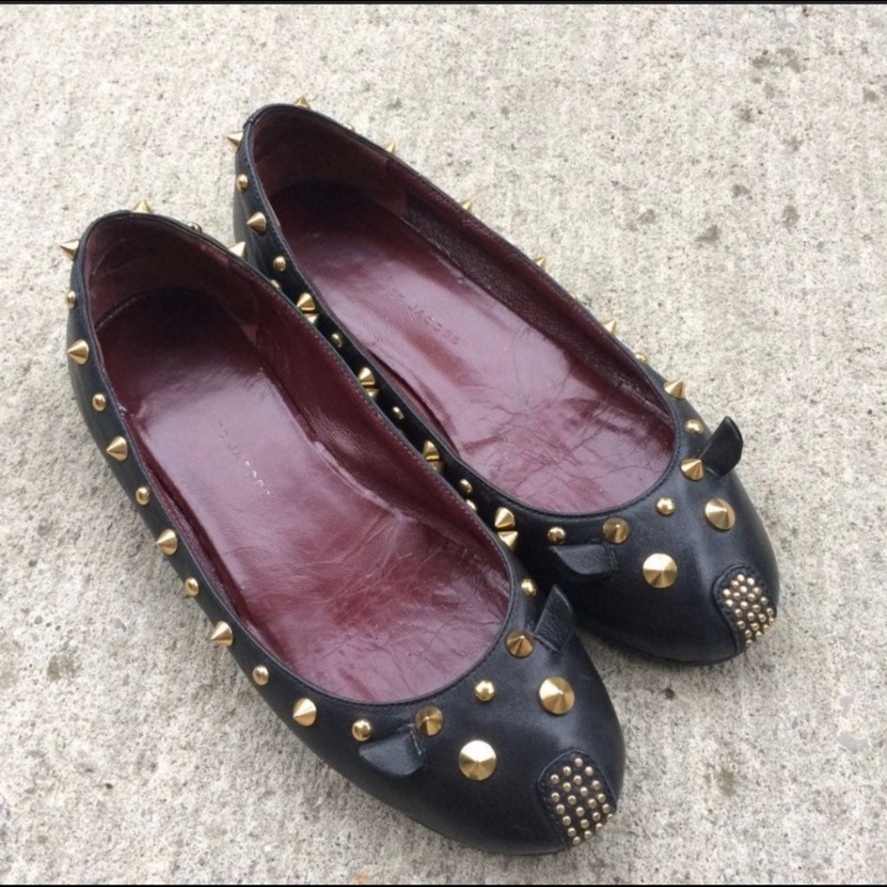 Marc Jacobs Black and Gold Studded Flats